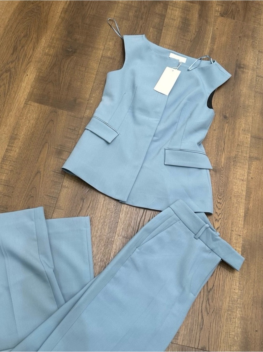 Zara Powder Blue Sleeveless Tailored Top & Trousers Set